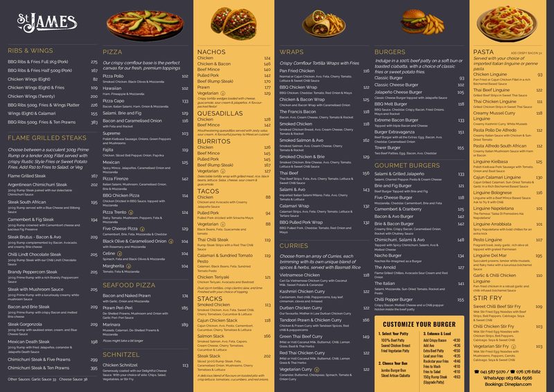 Food Menu - Steaks, Burgers, Pizza, Pasta, Curries