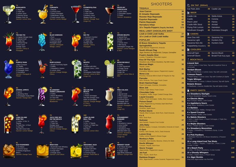 Drinks Menu - Cocktails, Shots, Beer