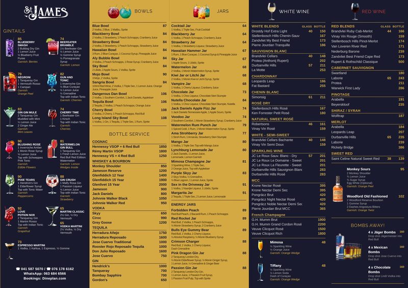 Drinks Menu - Wine, Gin, Bowls, Jars